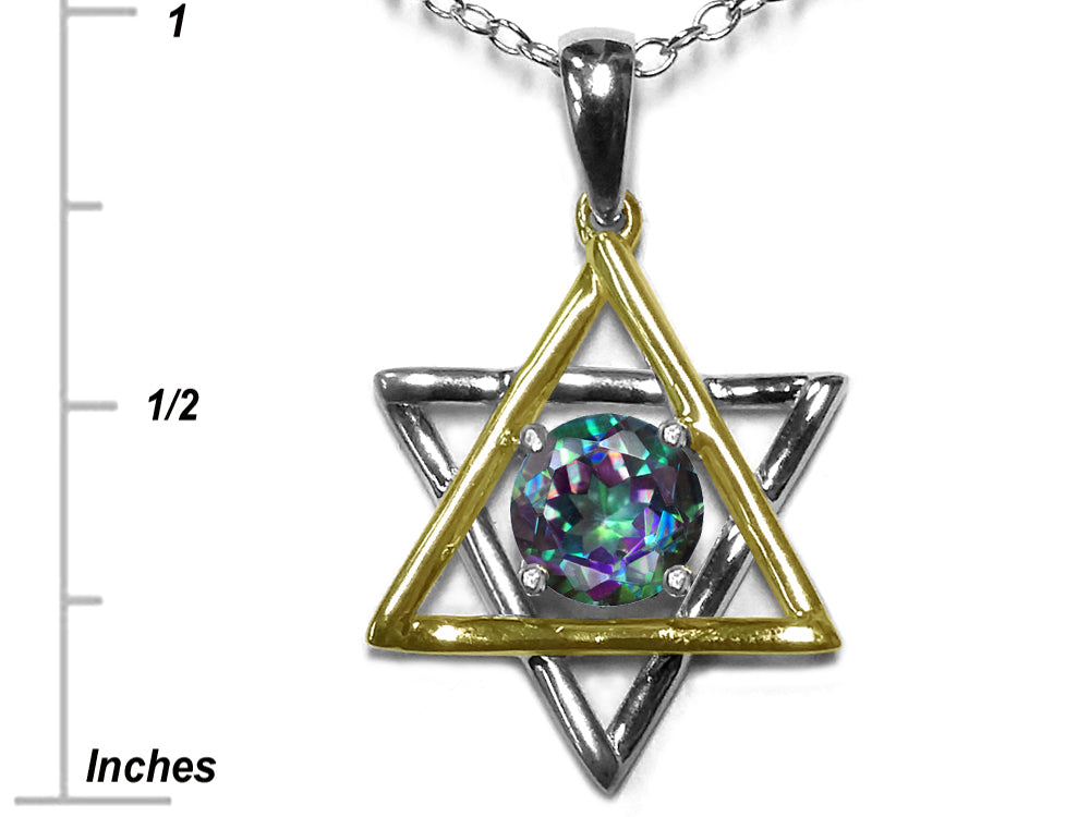 Star K™ Jewish Star of David Pendant Necklace with Round Rainbow Mystic Topaz