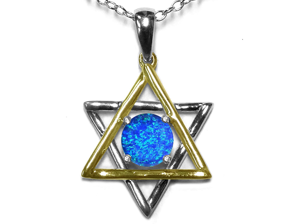 Star K™ Jewish Star of David Pendant Necklace with Round Blue Simulated Opal