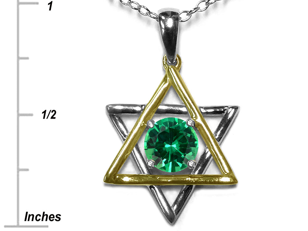 Star K™ Jewish Star of David Pendant Necklace with Round Simulated Emerald