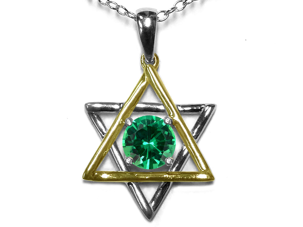 Star K™ Jewish Star of David Pendant Necklace with Round Simulated Emerald