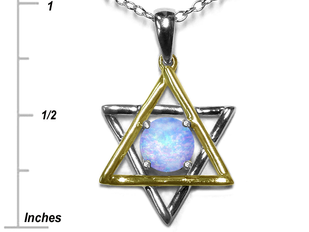 Star K™ Jewish Star of David Pendant Necklace with Round Simulated Opal