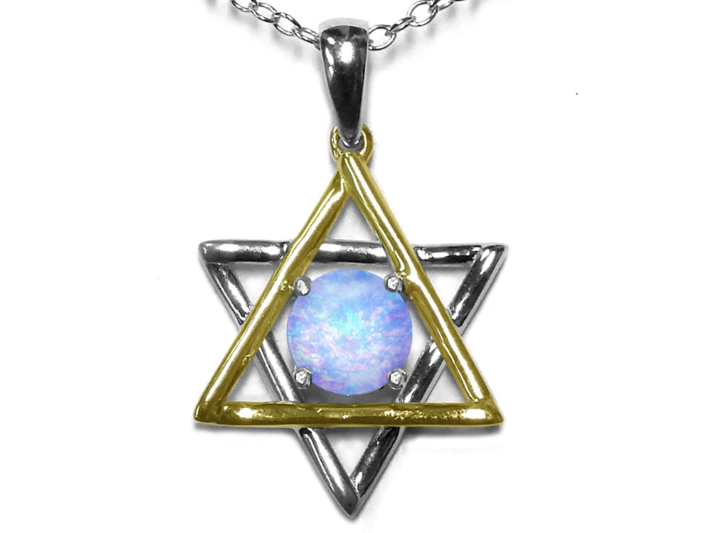 Star K™ Jewish Star of David Pendant Necklace with Round Simulated Opal