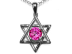 Star K™ Jewish Star of David Pendant Necklace with Round Created Pink Sapphire
