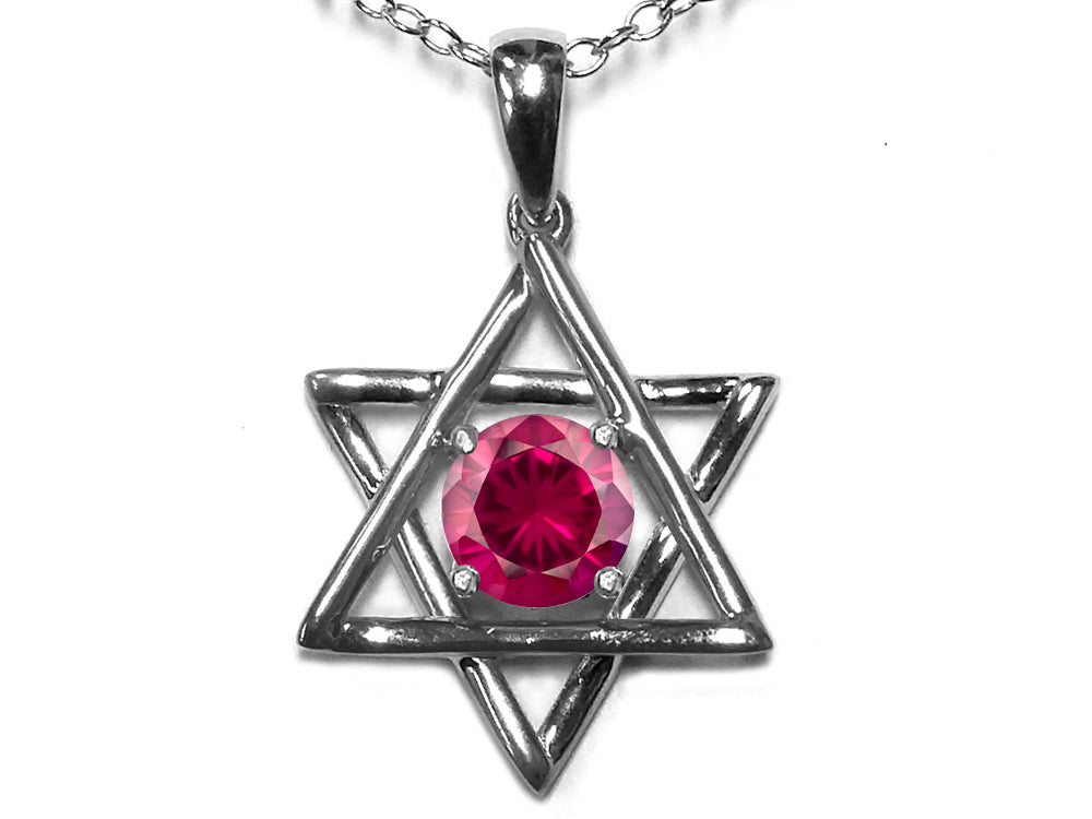 Star K™ Jewish Star of David Pendant Necklace with Round Created Ruby