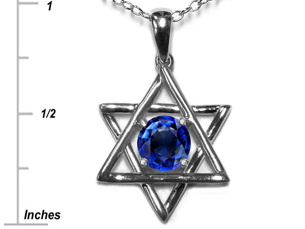 Star K™ Jewish Star of David Pendant Necklace with Round Created Sapphire