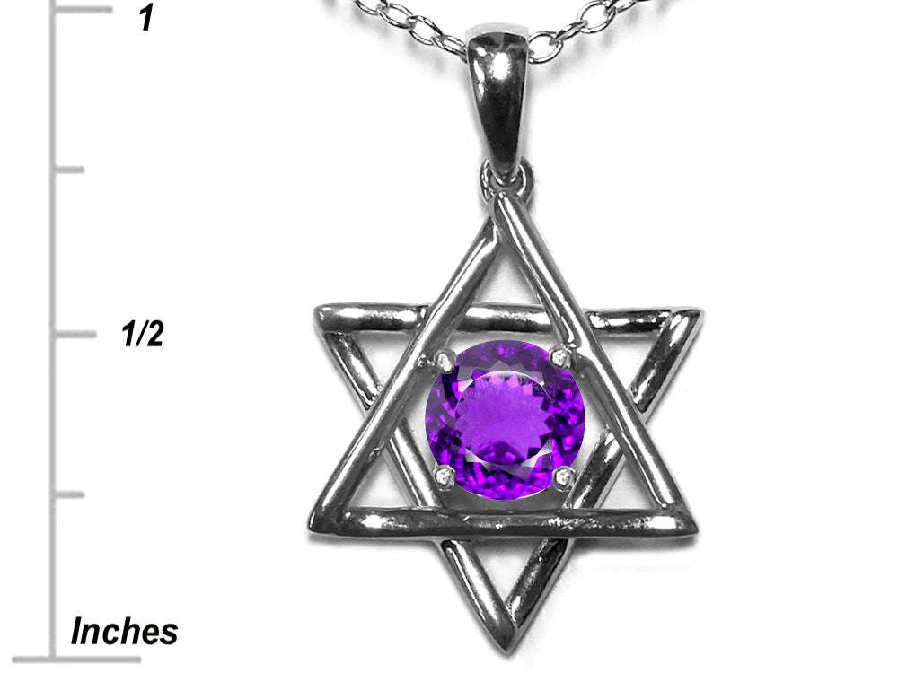 Star K™ Jewish Star of David Pendant Necklace with Round Genuine Amethyst