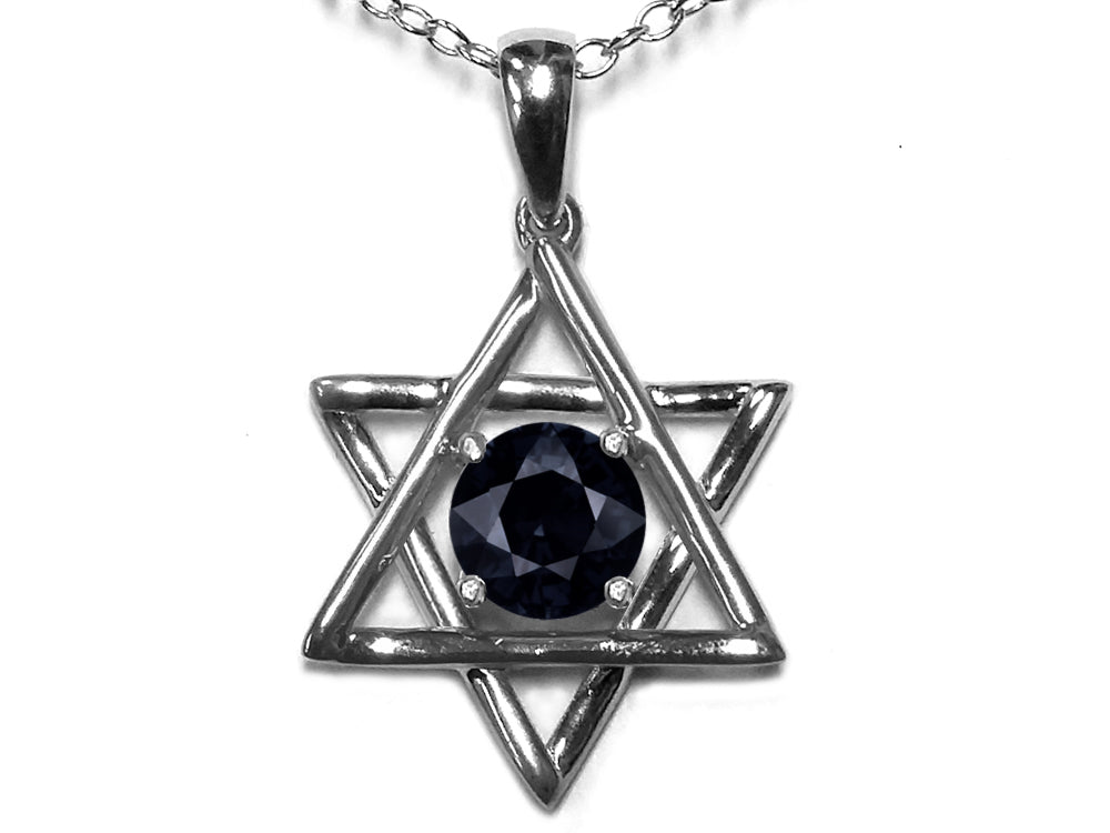 Star K™ Jewish Star of David Pendant Necklace with Round Genuine Black Sapphire
