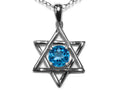 Star K™ Jewish Star of David Pendant Necklace with Round Genuine Blue Topaz