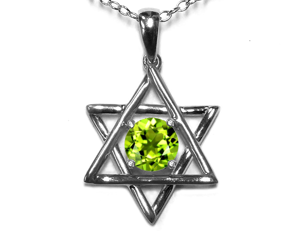 Star K™ Jewish Star of David Pendant Necklace with Round Genuine Peridot