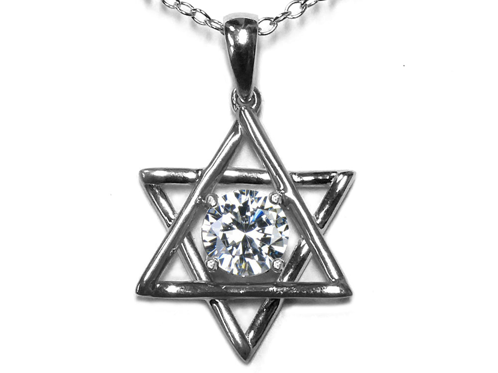 Star K™ Jewish Star of David Pendant Necklace with Round Genuine White Topaz