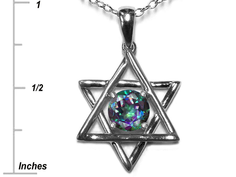 Star K™ Jewish Star of David Pendant Necklace with Round Rainbow Mystic Topaz