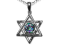 Star K™ Jewish Star of David Pendant Necklace with Round Rainbow Mystic Topaz