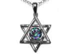 Star K™ Jewish Star of David Pendant Necklace with Round Rainbow Mystic Topaz
