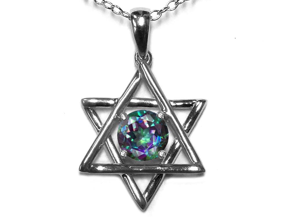 Star K™ Jewish Star of David Pendant Necklace with Round Rainbow Mystic Topaz