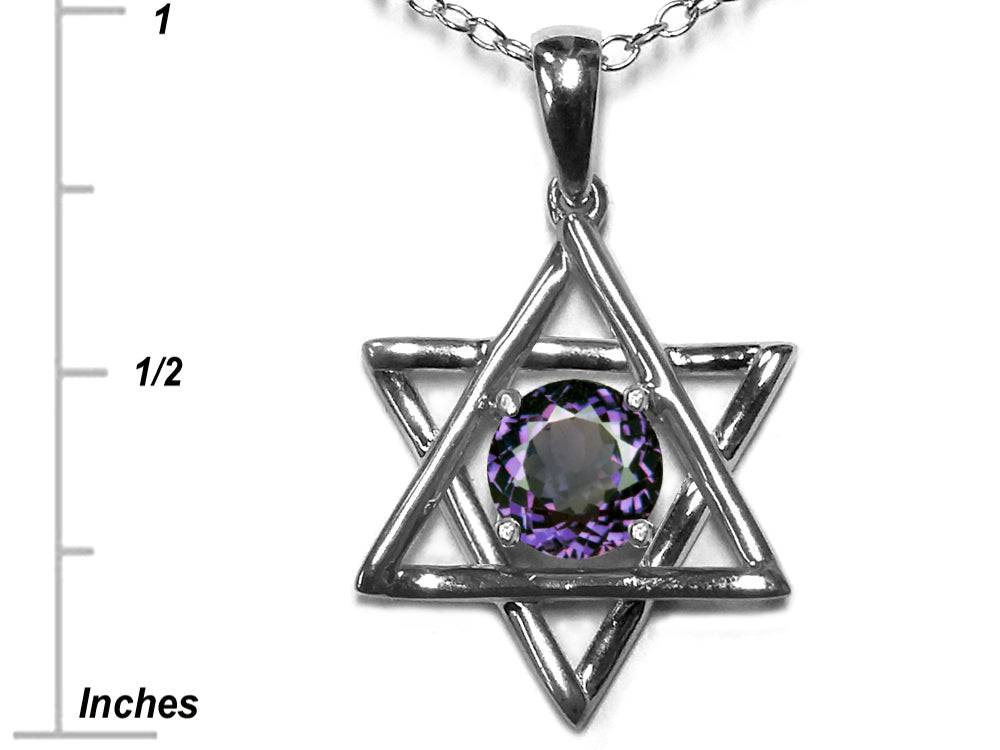 Star K™ Jewish Star of David Pendant Necklace with Round Simulated Alexandrite
