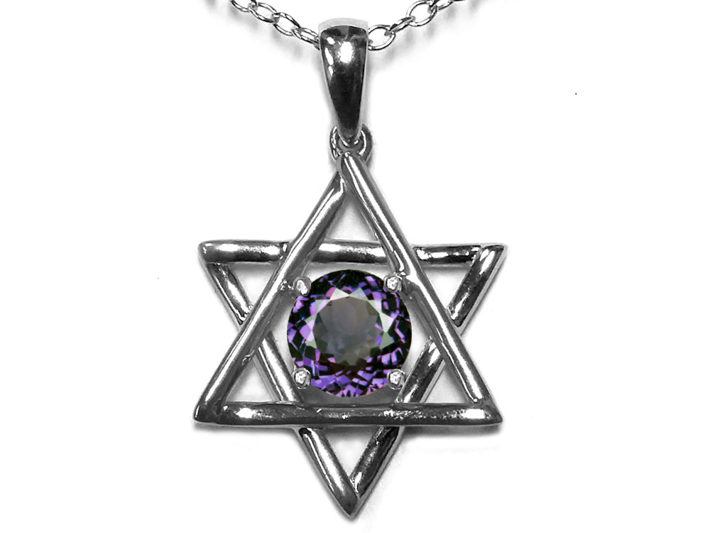 Star K™ Jewish Star of David Pendant Necklace with Round Simulated Alexandrite