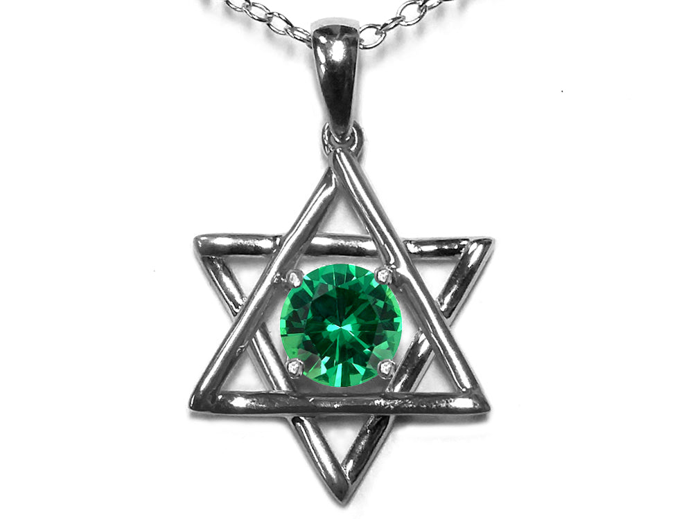 Star K™ Jewish Star of David Pendant Necklace with Round Simulated Emerald
