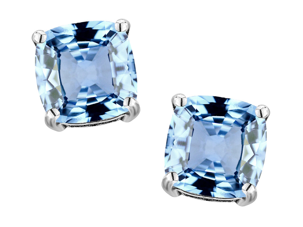 Original Star K™ 7mm Cushion-Cut Simulated Aquamarine Earrings Studs