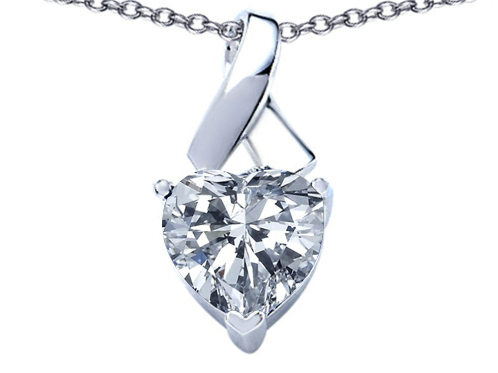 Star K™ 7mm Heart Shape Genuine White Topaz Ribbon Pendant Necklace