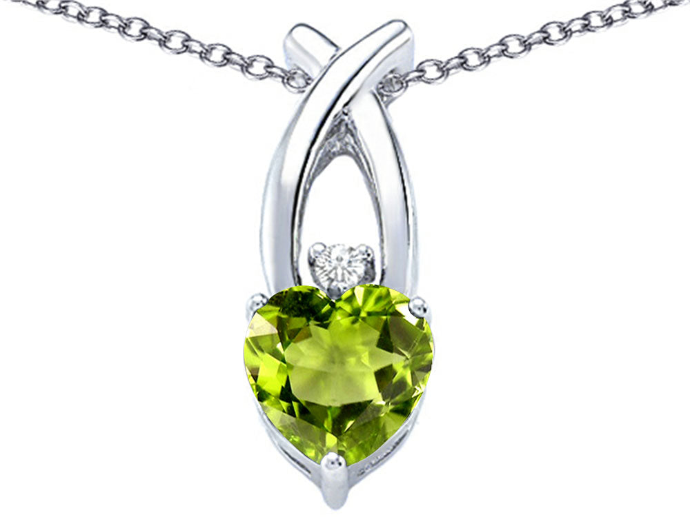 Star K™ 8mm Heart Shape Simulated Peridot and Cubic Zirconia Cross Heart Pendant Necklace
