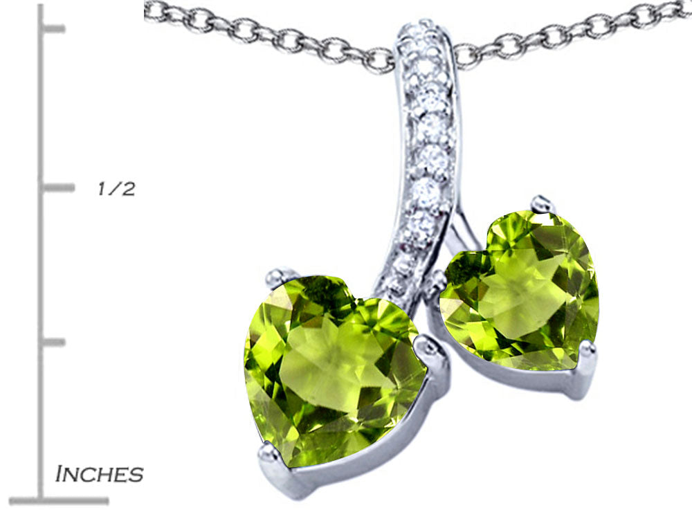 Star K™ 8mm and 7mm Heart Shape Simulated Peridot and Cubic Zirconia Double Hearts Pendant Necklace