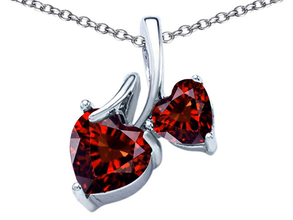Star K™ 8mm and 6mm Heart Shape Simulated Garnet Double Hearts Pendant Necklace