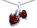 Star K™ 8mm and 6mm Heart Shape Simulated Garnet Double Hearts Pendant Necklace