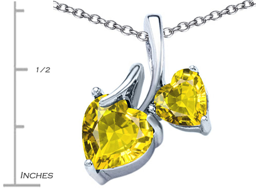 Star K™ 8mm and 6mm Heart Shape Simulated Citrine Double Hearts Pendant Necklace