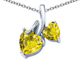 Star K™ 8mm and 6mm Heart Shape Simulated Citrine Double Hearts Pendant Necklace