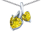 Star K™ 8mm and 6mm Heart Shape Simulated Citrine Double Hearts Pendant Necklace