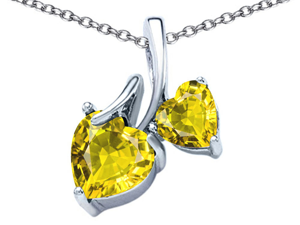 Star K™ 8mm and 6mm Heart Shape Simulated Citrine Double Hearts Pendant Necklace