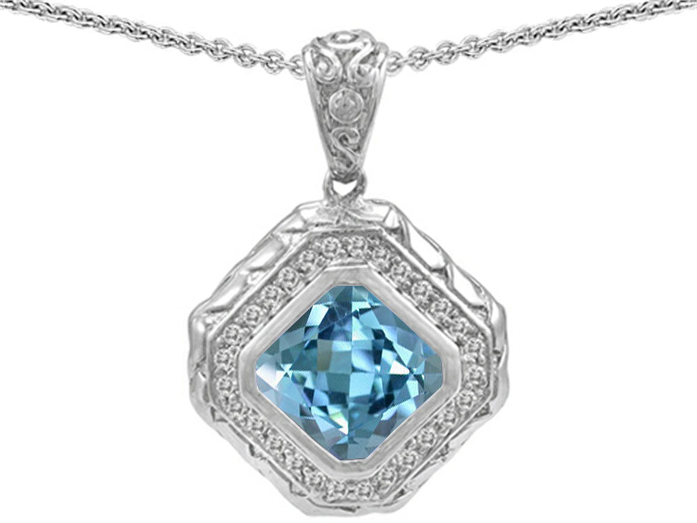 Star K™ 7mm Cushion-Cut Simulated Aquamarine Bali Style Pendant Necklace
