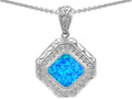 Star K™ 7mm Cushion-Cut Blue Simulated Opal Bali Style Pendant Necklace