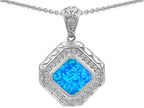 Star K™ 7mm Cushion-Cut Blue Simulated Opal Bali Style Pendant Necklace