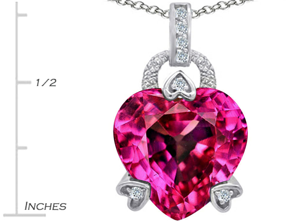 Star K™ Large Lock Love Heart Pendant Necklace with 13mm Heart Shape Created Pink Sapphire