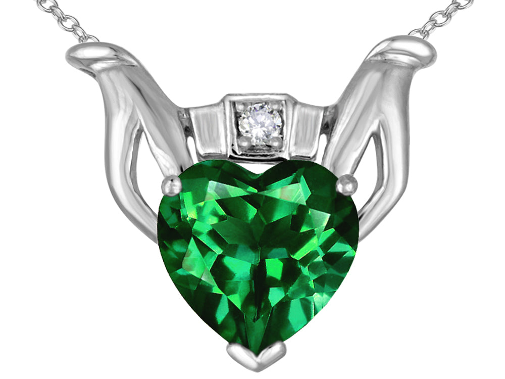 Star K™ Claddagh Love Pendant Necklace With 8mm Heart Simulated Emerald