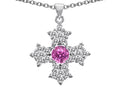 Star K™ Cross Protection Round Created Pink Sapphire Pendant Necklace