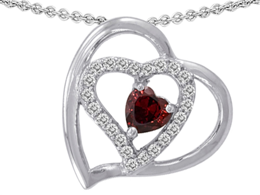 Star K™ 6mm Heart Shape Simulated Garnet Pendant Necklace