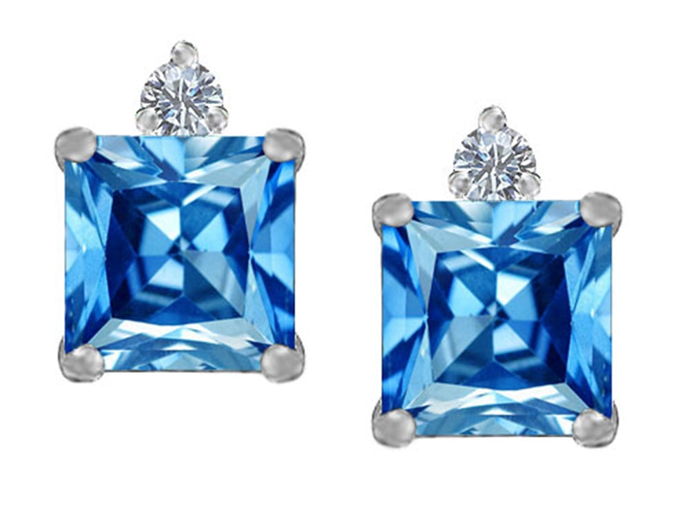 Star K™ 7mm Square Cut Simulated Blue Topaz Earrings Studs