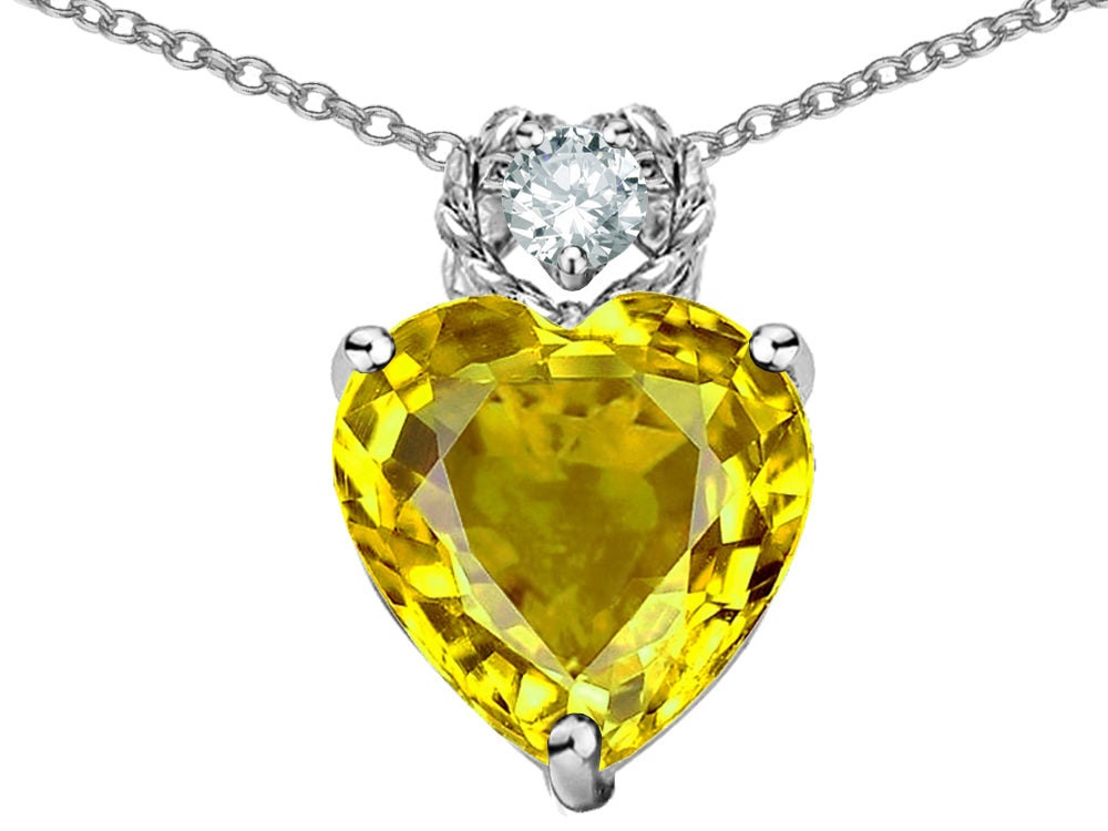 Star K™ 8mm Heart Shape Simulated Citrine Pendant Necklace