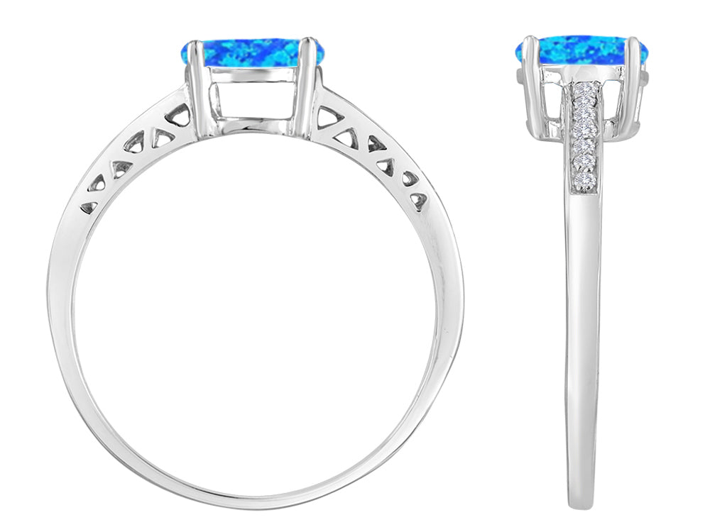 Original Star K Round 7mm Blue Simulated Opal Solitaire Engagement Ring