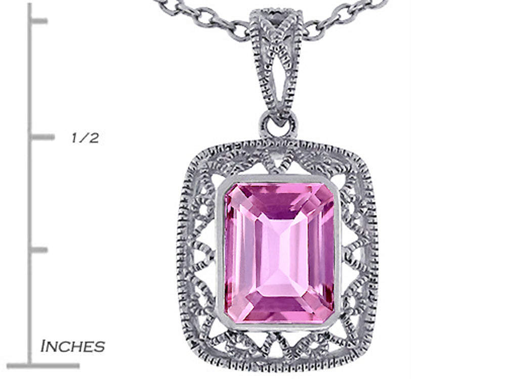Star K™ Emerald Cut Created Pink Sapphire Pendant Necklace