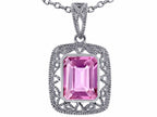 Star K™ Emerald Cut Created Pink Sapphire Pendant Necklace