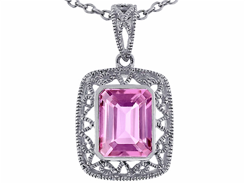 Star K™ Emerald Cut Created Pink Sapphire Pendant Necklace