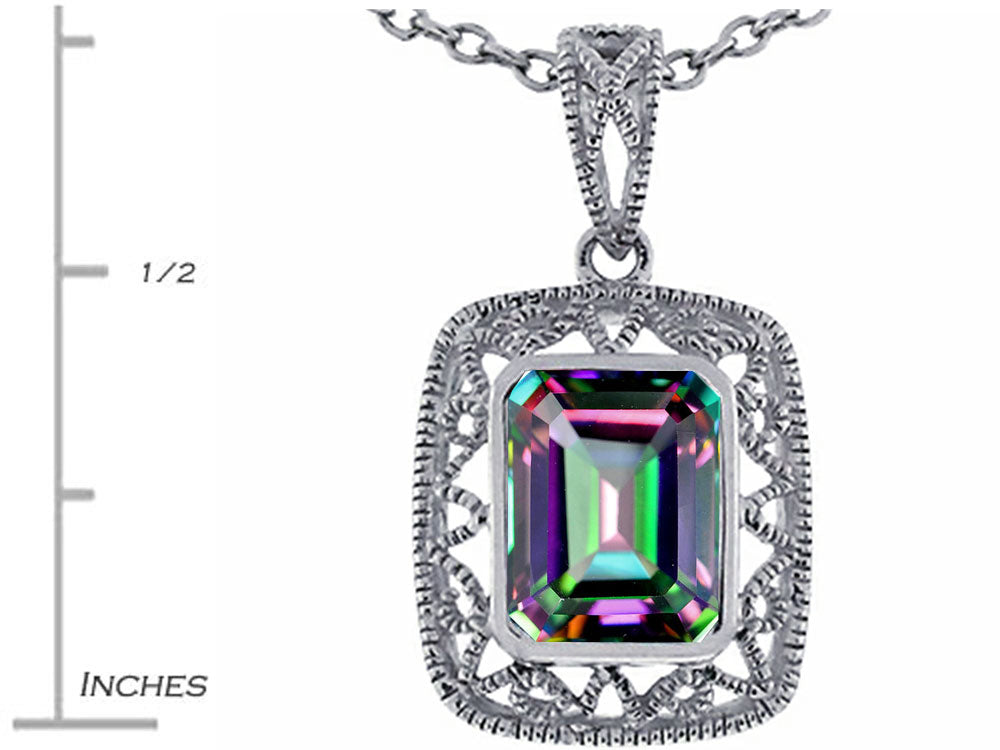 Star K™ Emerald Cut Rainbow Mystic Topaz Pendant Necklace