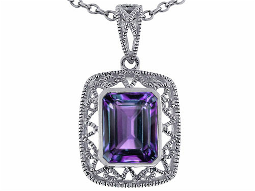Star K™ Emerald Cut Simulated Alexandrite Pendant Necklace