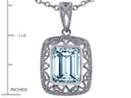 Star K™ Emerald Cut Simulated Aquamarine Pendant Necklace
