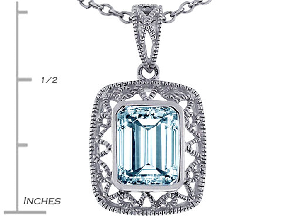 Star K™ Emerald Cut Simulated Aquamarine Pendant Necklace