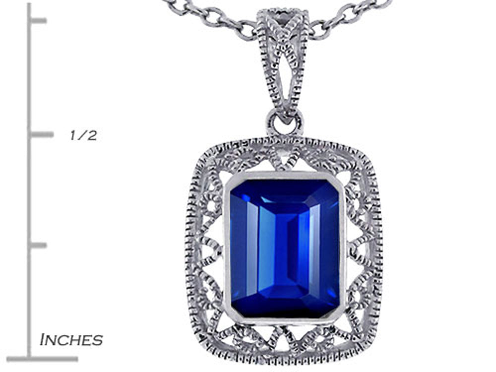 Star K™ Emerald Cut Created Sapphire Pendant Necklace