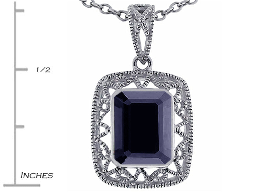 Star K™ Emerald Cut Genuine Black Sapphire Pendant Necklace